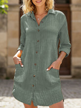 Loose waist top solid color shirt dress